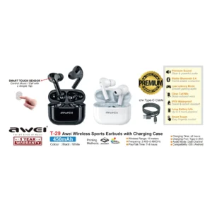 Awei Wireless Sports Earbuds with Charging Case 450mAh (T-29)